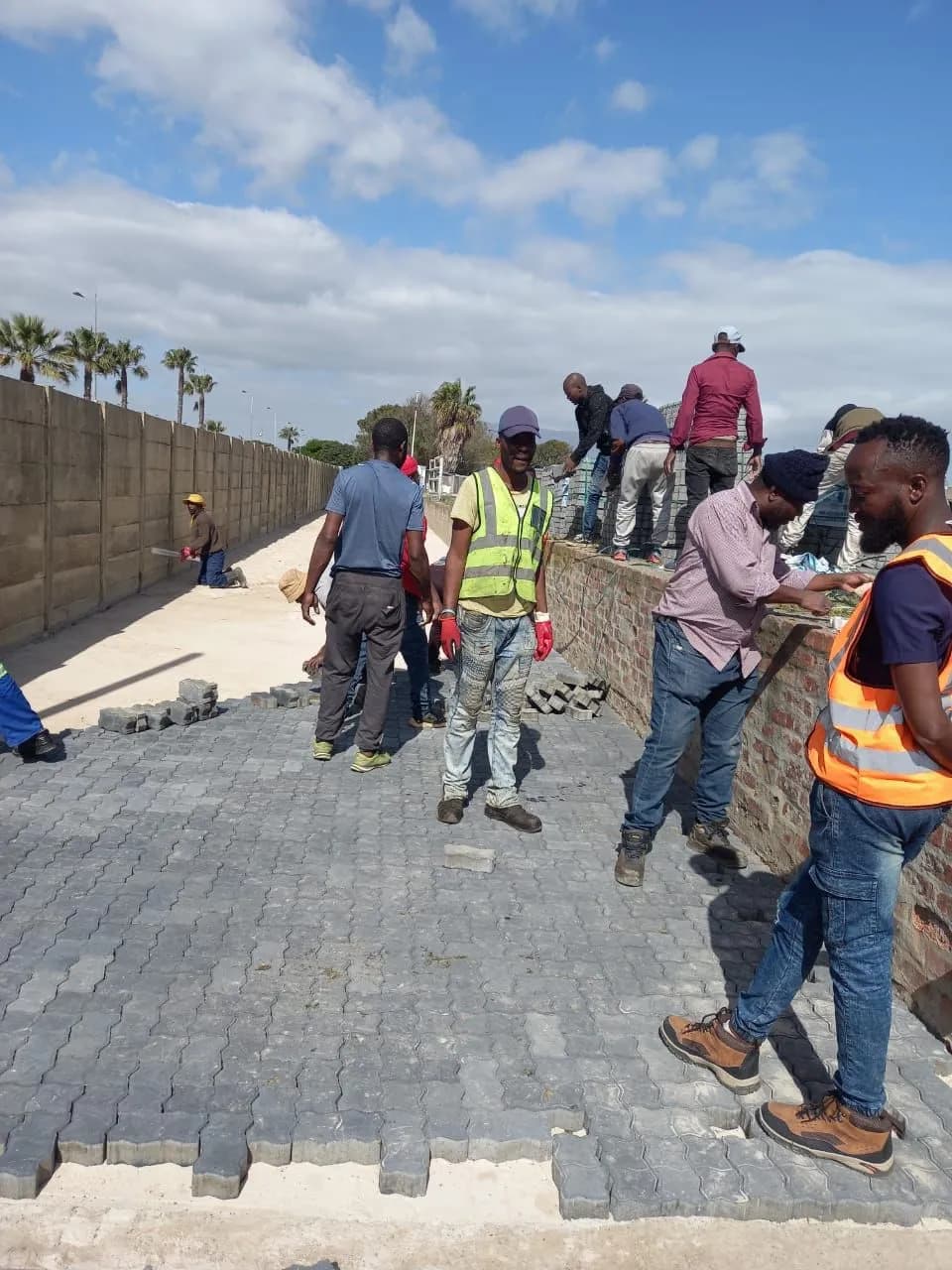 Brick paving team at work