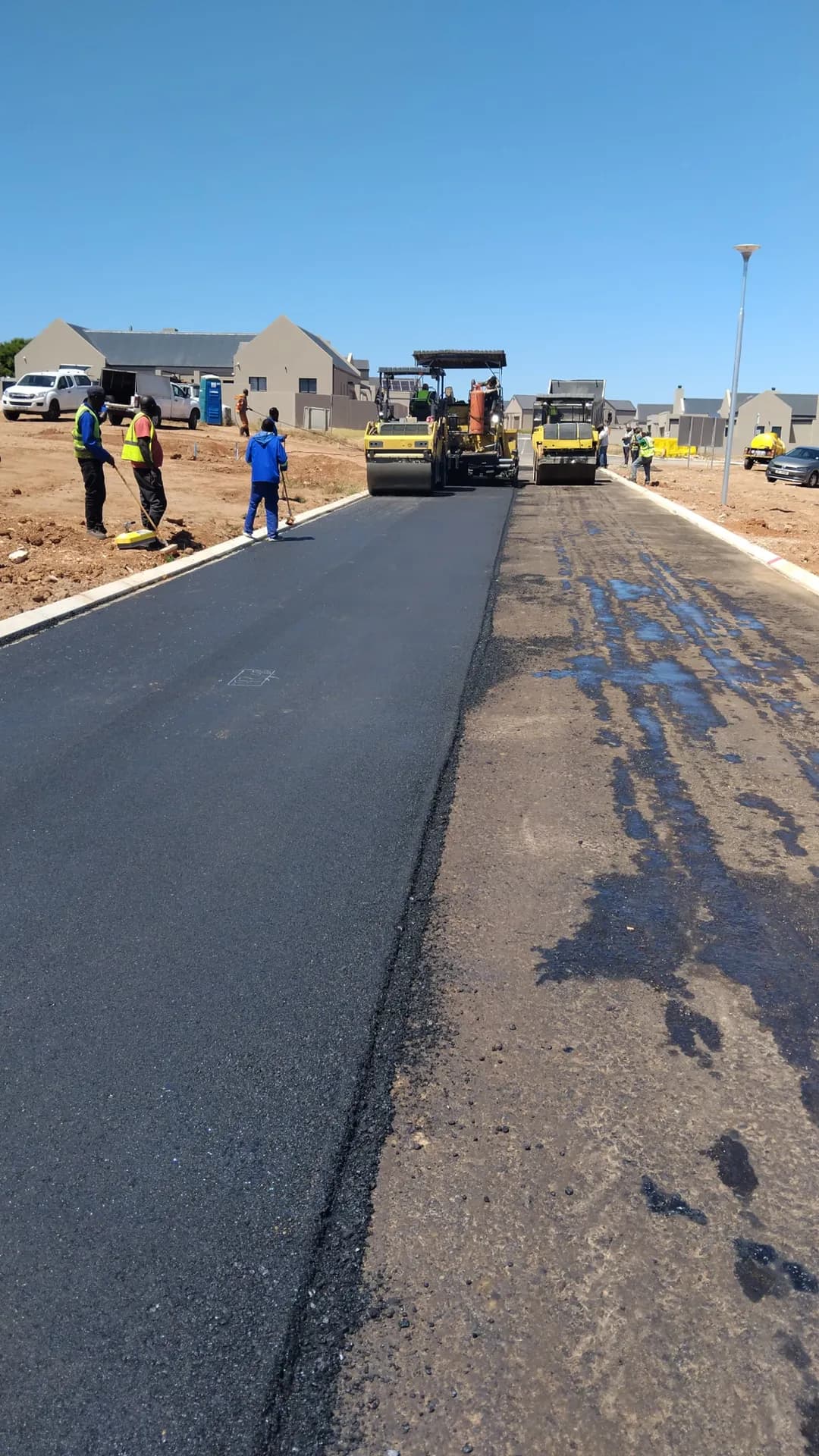 Half-width asphalt surfacing on a new street